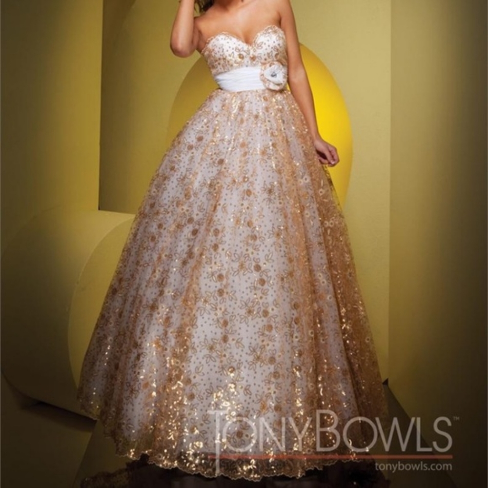 Tony Bowls Gold Sequin Ball Gown
